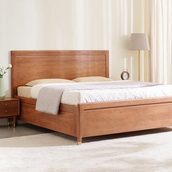 Amanda Jade Acacia Wood King Bed with Hydraulic Storage - Brown