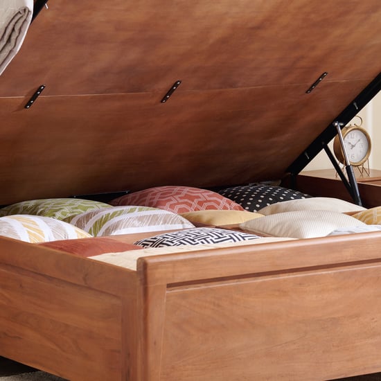 Amanda Jade Acacia Wood Queen Bed with Hydraulic Storage - Brown