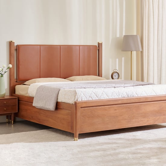 Amanda Opal Acacia Wood King Bed with Hydraulic Storage - Brown