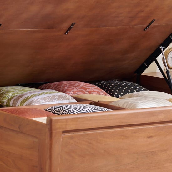 Amanda Opal Acacia Wood Queen Bed with Hydraulic Storage - Brown