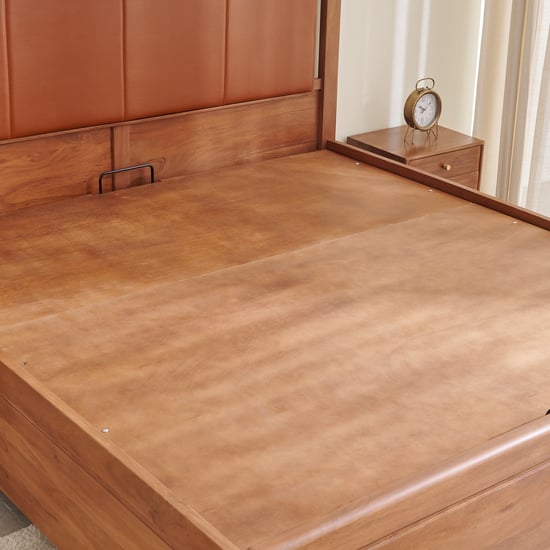 Amanda Opal Acacia Wood Queen Bed with Hydraulic Storage - Brown