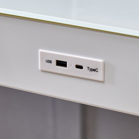 Trooper Tempered Glass Top Smart Study Desk - White