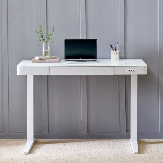Trooper Tempered Glass Top Smart Study Desk - White
