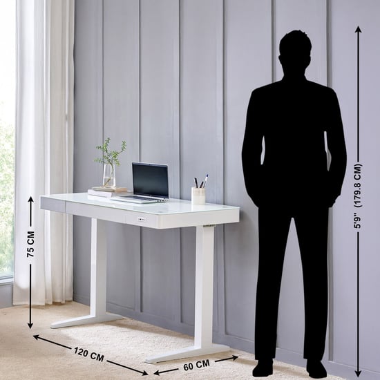 Trooper Tempered Glass Top Smart Study Desk - White