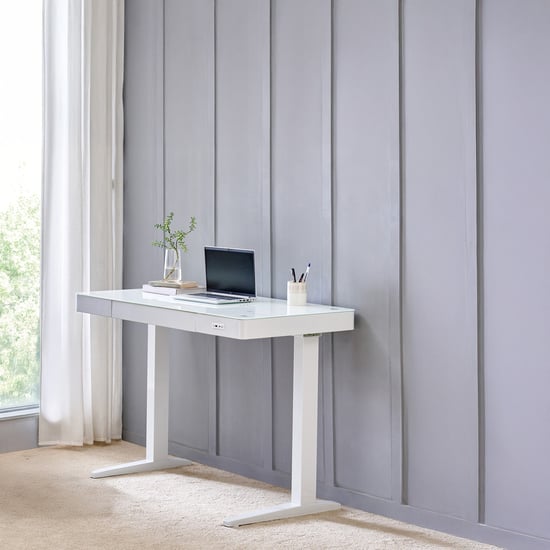 Trooper Tempered Glass Top Smart Study Desk - White