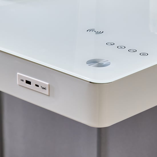 Trooper Tempered Glass Top Smart Study Desk - White