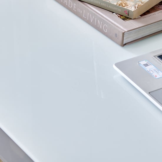Trooper Tempered Glass Top Smart Study Desk - White