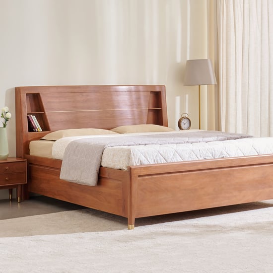 Amanda Amber Acacia Wood King Bed with Hydraulic Storage