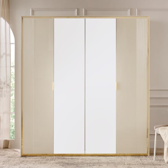 Modern Radiance 4-Door Wardrobe with Mirrors - Cream