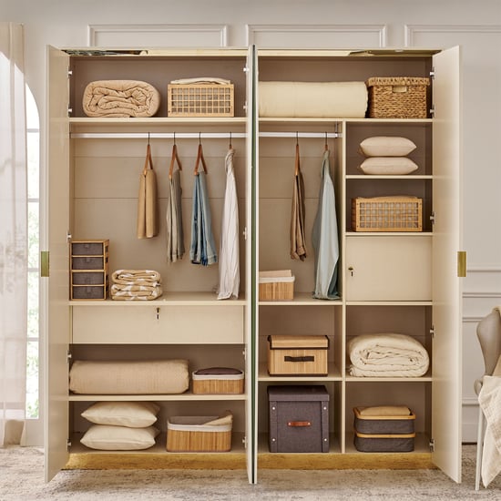 Modern Radiance 4-Door Wardrobe with Mirrors - Cream