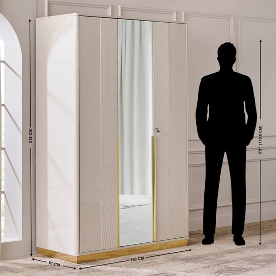 Vegas 3-Door Wardrobe with Mirror - Grey