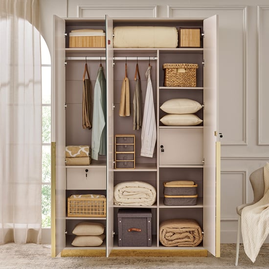 Vegas 3-Door Wardrobe with Mirror - Grey