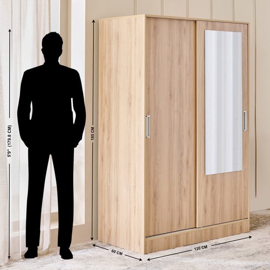 Helios Alton 2-Door Sliding Wardrobe with Mirror - Oak