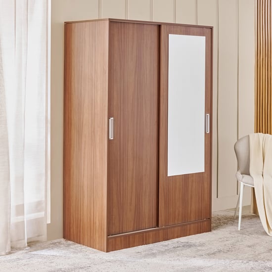 Helios Alton 2-Door Sliding Wardrobe with Mirror - Walnut