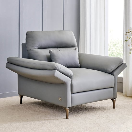 Terraroza Half Leather 1-Seater Sofa with Cushion - Grey