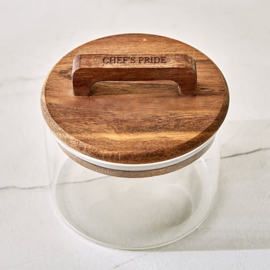 Chefs Pride Marcus Borosilicate Glass Jar with Acacia Wood Lid - 400ml