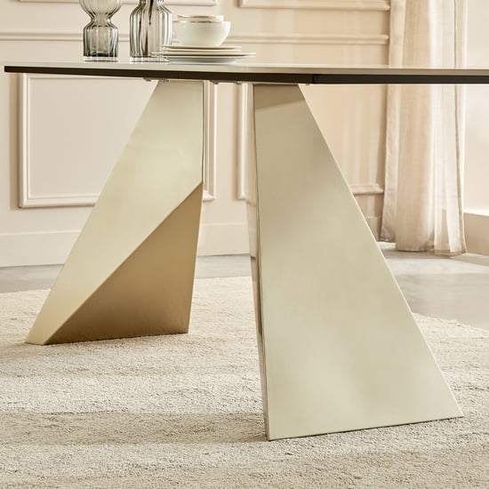 Homeshores Ceramic Top 6-Seater Dining Set with Chairs - Gold and Beige