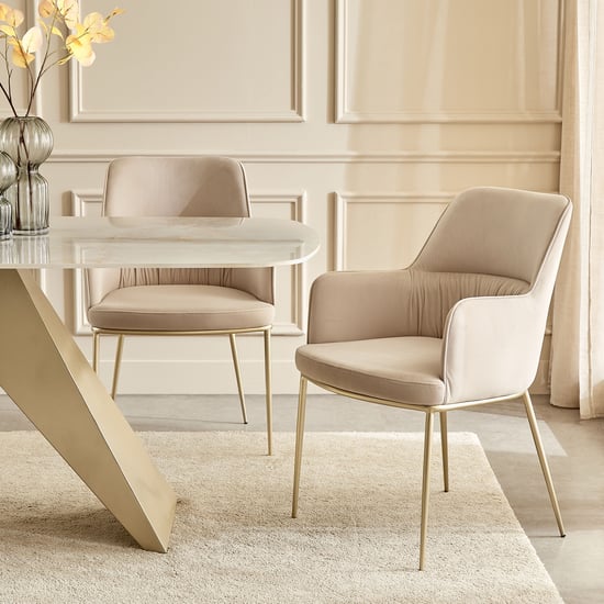 Homeshores Ceramic Top 6-Seater Dining Set with Chairs - Gold and Beige
