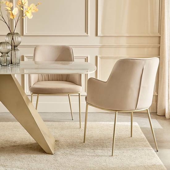 Homeshores Ceramic Top 6-Seater Dining Set with Chairs - Gold and Beige