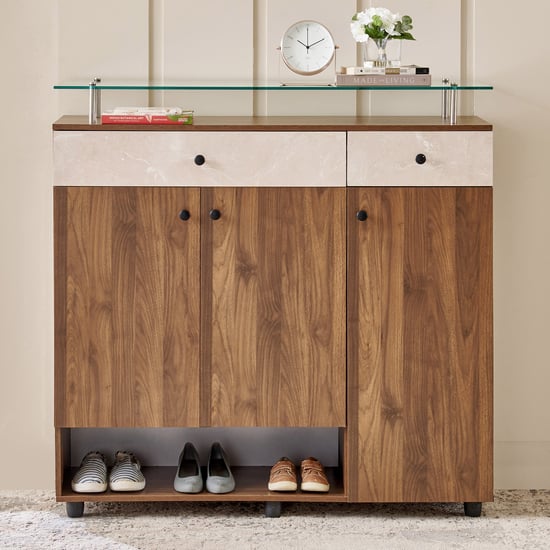 Addison 18 Pair Shoe Cabinet with Drawers - Walnut