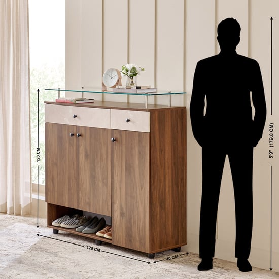 Addison 18 Pair Shoe Cabinet with Drawers - Walnut