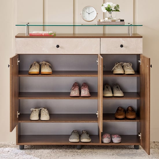Addison 18 Pair Shoe Cabinet with Drawers - Walnut