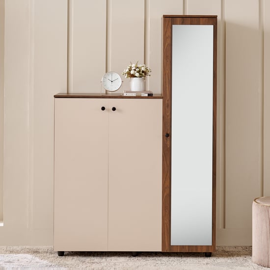 Addison 20 Pair Shoe Cabinet with Mirror - Walnut