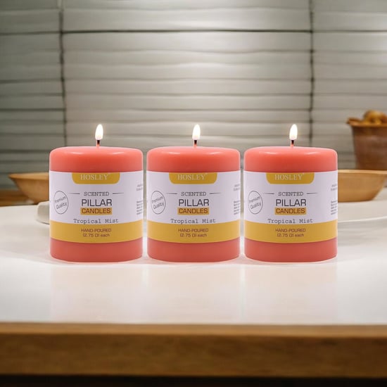 HOSLEY Set of 3 Tropical Mist Scented Pillar Candles