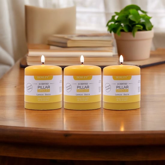 HOSLEY Set of 3 Lemon Bar Scented Pillar Candles