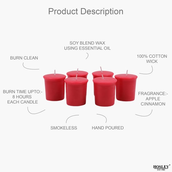 HOSLEY Set of 6 Apple Cinnamon Scented Votive Candles