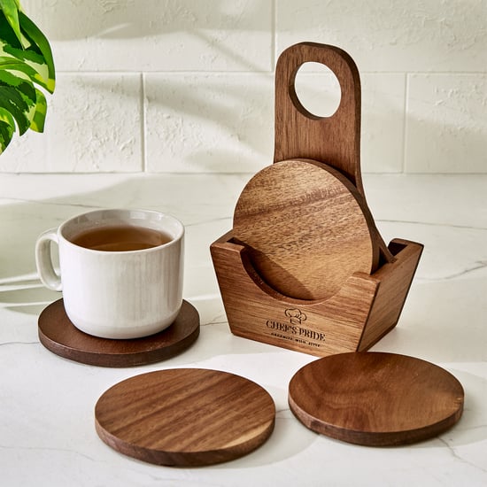 Chef's Pride Marion Set of 4 Acacia Wood Coasters with Holder