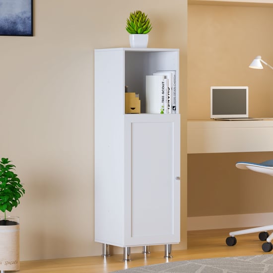 Helios Soho 1-Door Book Cabinet with Legs - White