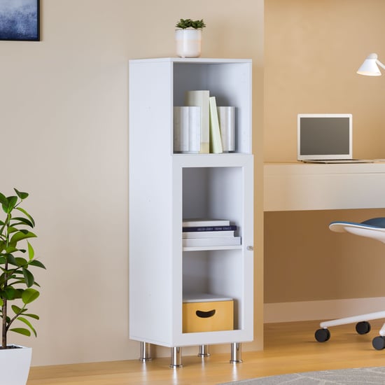 Helios Soho 1-Glass Door Book Cabinet with Legs - White