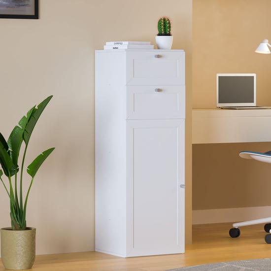 Helios Soho 1-Door Book Cabinet with Drawers - White