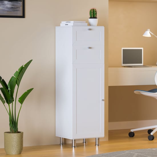 Helios Soho 1-Door Book Cabinet with Drawers & Legs - White