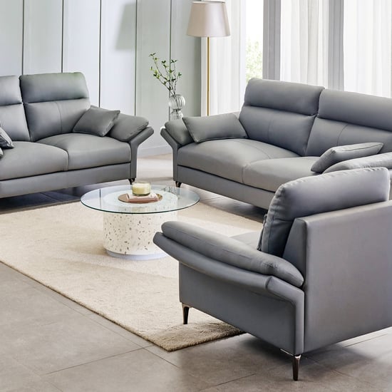 Terraroza Half Leather 3+2+1 Seater Sofa with Cushions - Grey