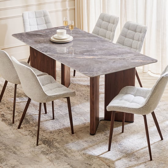 Leyton Sintered Stone Top 6-Seater Dining Set with Chairs - Brown