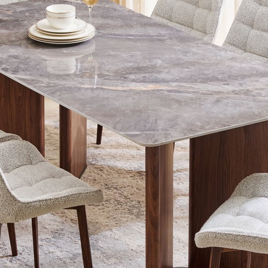 Leyton Sintered Stone Top 6-Seater Dining Set with Chairs - Brown