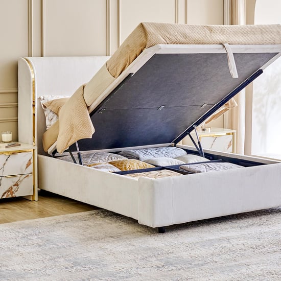 Modern Radiance Queen Bed with Hydraulic Storage - Cream