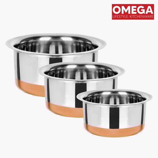 OMEGA Set of 3 Stainless Steel Copper Bottom Topes