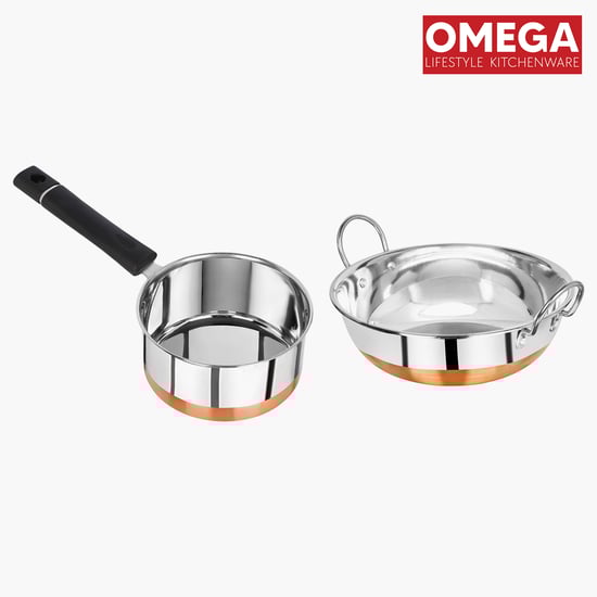 OMEGA Elite 2Pcs Stainless Steel Copper Bottom Cookware Set