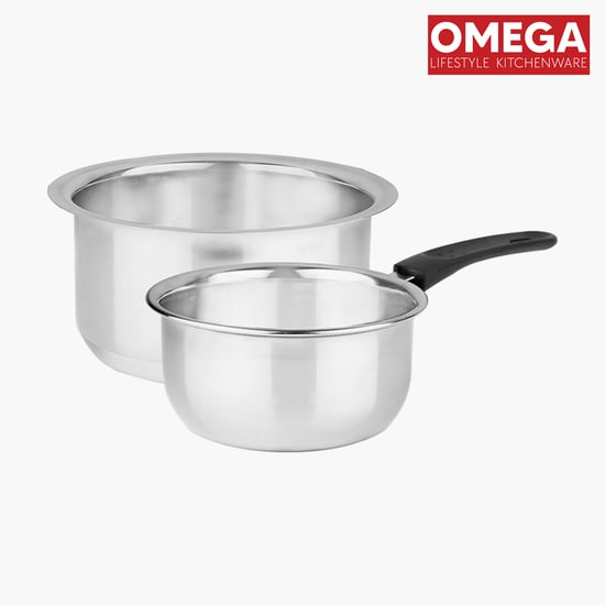 OMEGA 2Pcs Stainless Steel Flat Bottom Cookware Set