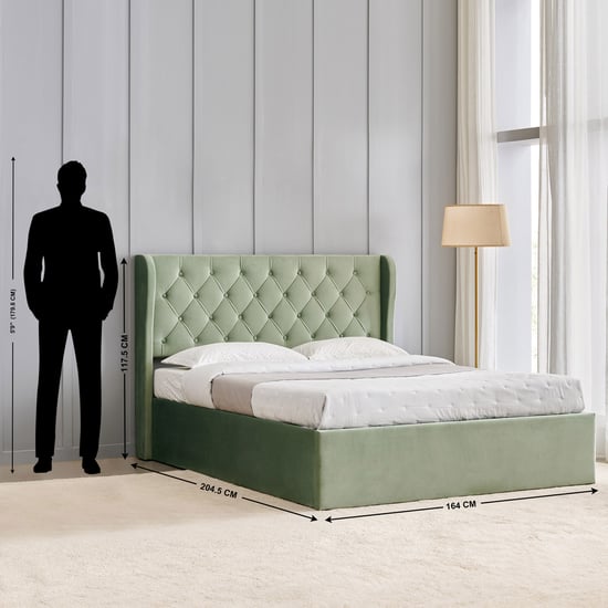 Helios Bravo Roxy Queen Bed with Hydraulic Storage - Green