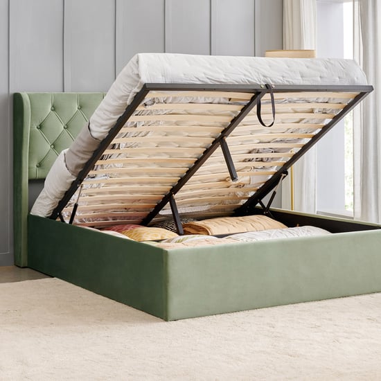 Helios Bravo Roxy Queen Bed with Hydraulic Storage - Green
