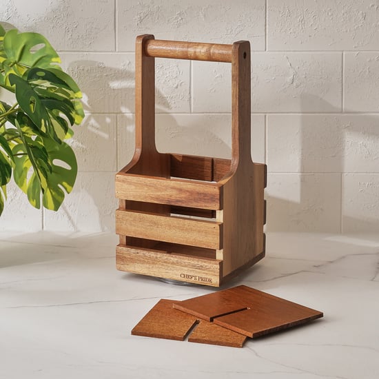 Chefs Pride Jepson Acacia Wood Lazy Susan Cutlery Holder