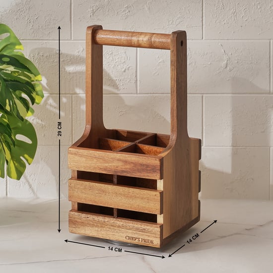 Chefs Pride Jepson Acacia Wood Lazy Susan Cutlery Holder