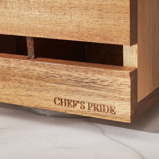 Chefs Pride Jepson Acacia Wood Lazy Susan Cutlery Holder
