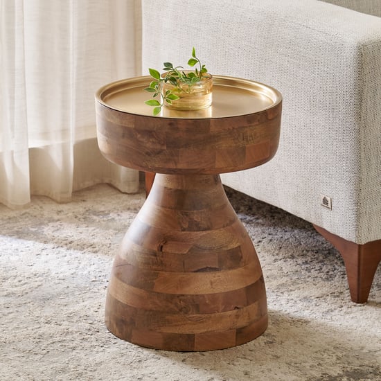 Ridge Metal Top Accent Table - Walnut