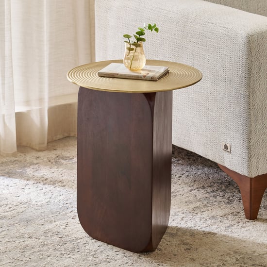 Ripple Metal Top Accent Table - Brown