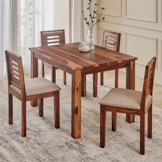 Adana Grand Sheesham Wood 4-Seater Dining Set with Chairs - Brown